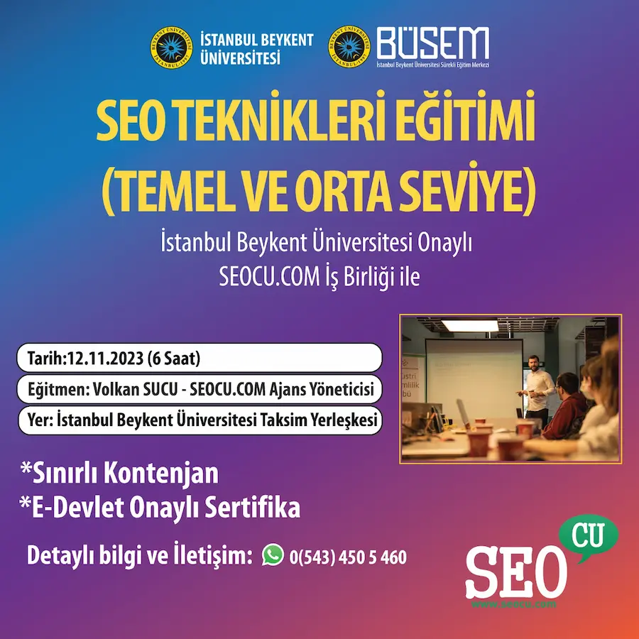 İstanbul Beykent Üniversitesi Sertifikalı SEO Eğitimi