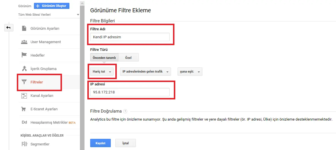 Görünüme Filtre Ekleme