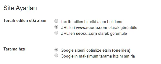 Site Ayarları Tercih Edilen Etki Alanı